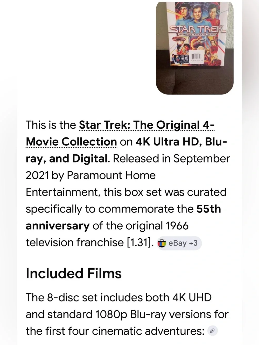 #3238**Star Trek The Original 4-Movie Collection - Multi